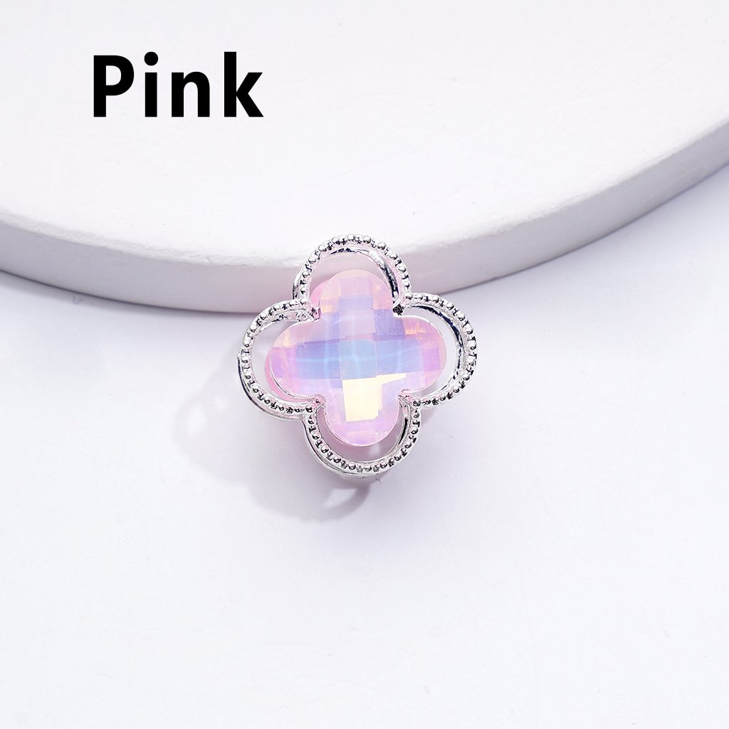 Delicate Fancy Silver Alloy Quatrefoil Flower Beads with Shiny Multi-Color Rhinestones, Around 16MM
