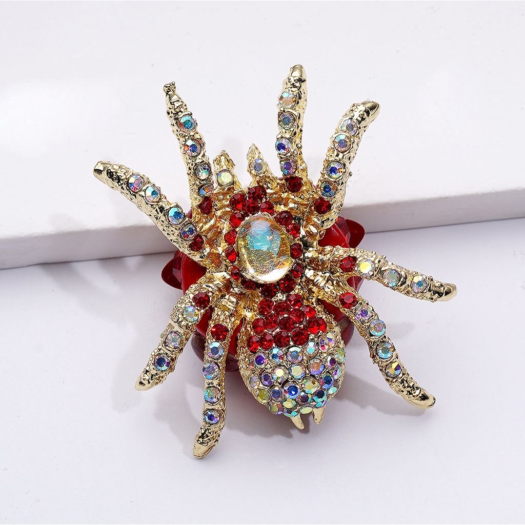 Exquisite Fancy Gold Alloy Spider with Shiny Rhinestones White Pearls Cute Hearts Butterflies Clay Beads, Around 40*44MM