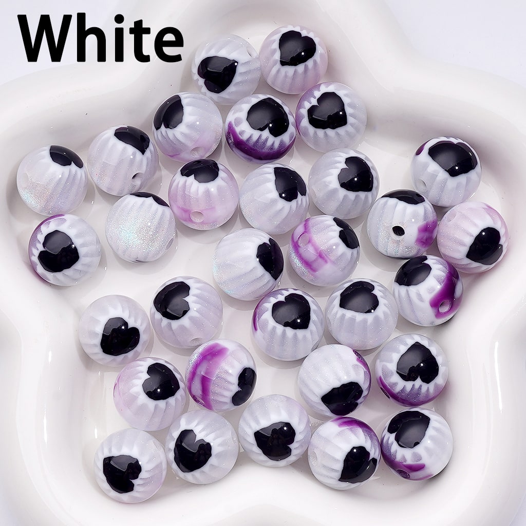 Multi-Color Glitter Hearts with White Borders Round Acrylic Beads, 16MM, Random Mix