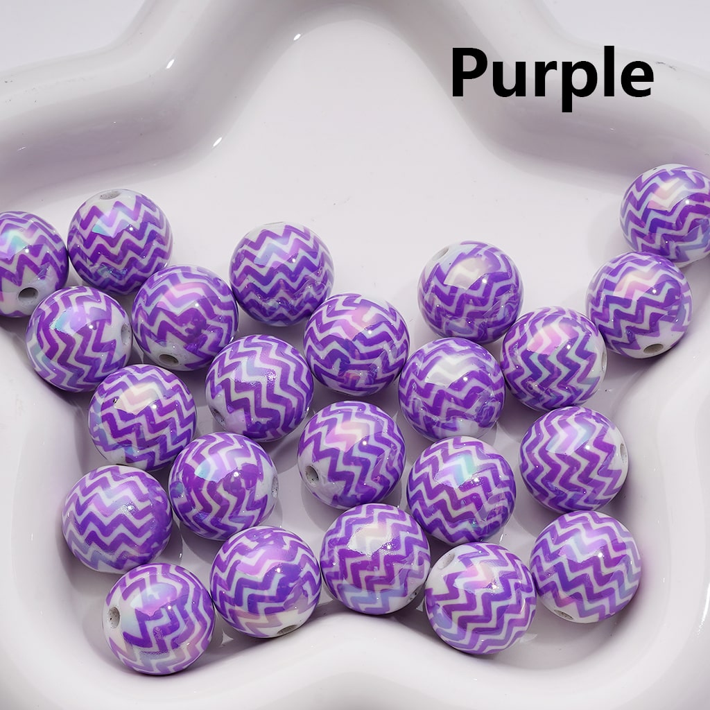 UV Coating Multi-Color Wave Stripes Round Acrylic Beads, 16MM (Single Color is available for 200pcs(Whole bag))