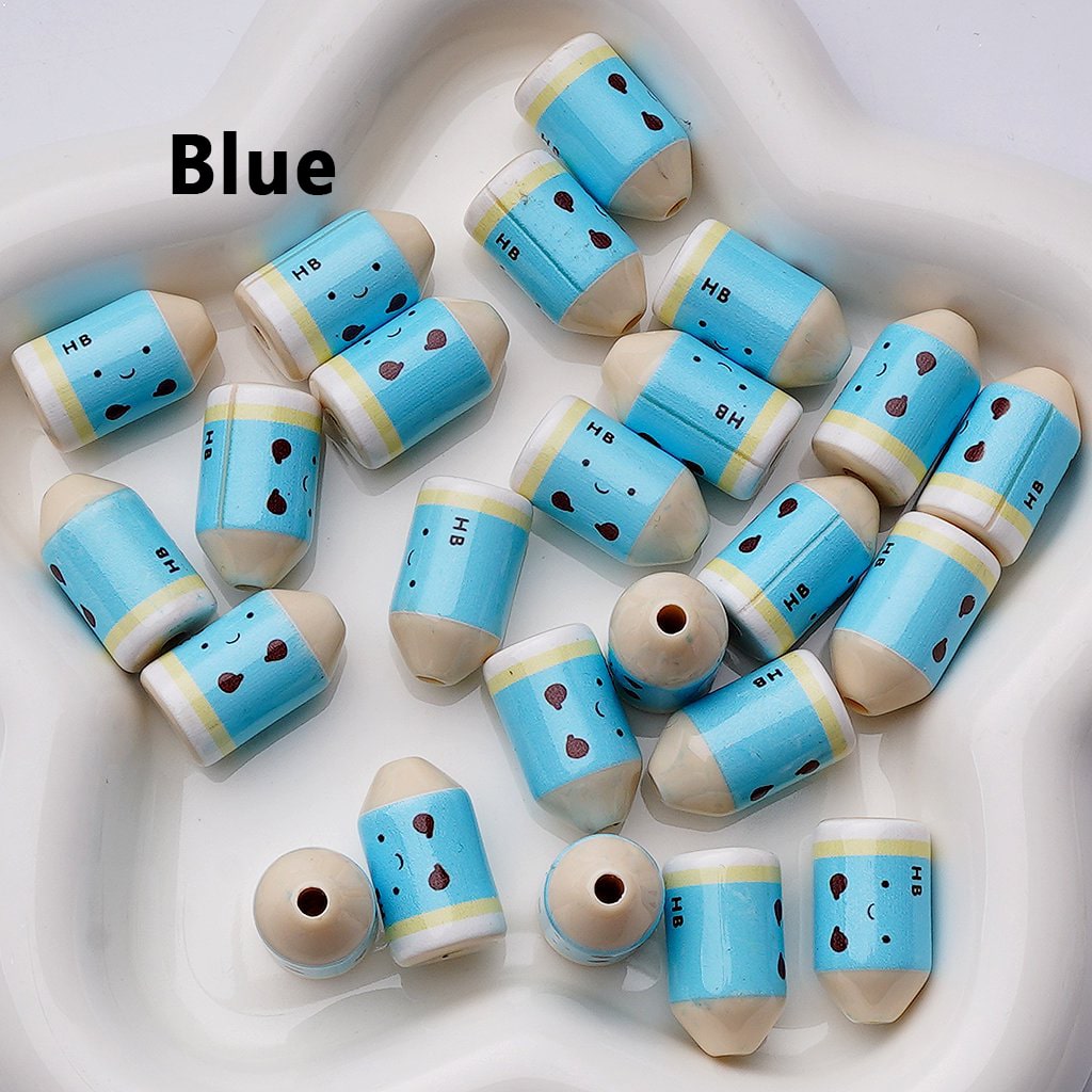Multi Single Color & Random Mix Color Cute Smile Face HB Pencil Acrylic Beads, Around 12*21MM