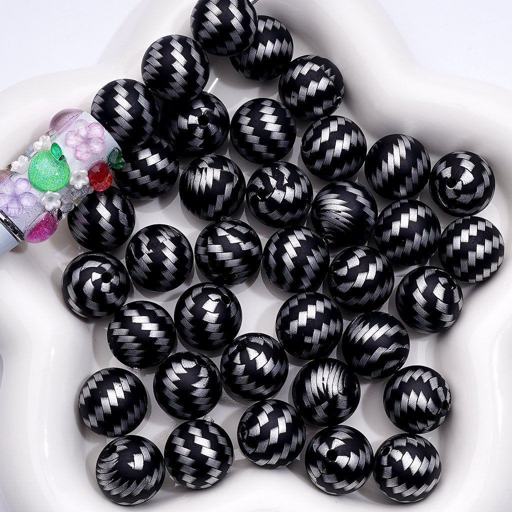 光沢のある黒と白の長方形のチェッカープリントシリコンビーズ 15MM、番号 Z-00228