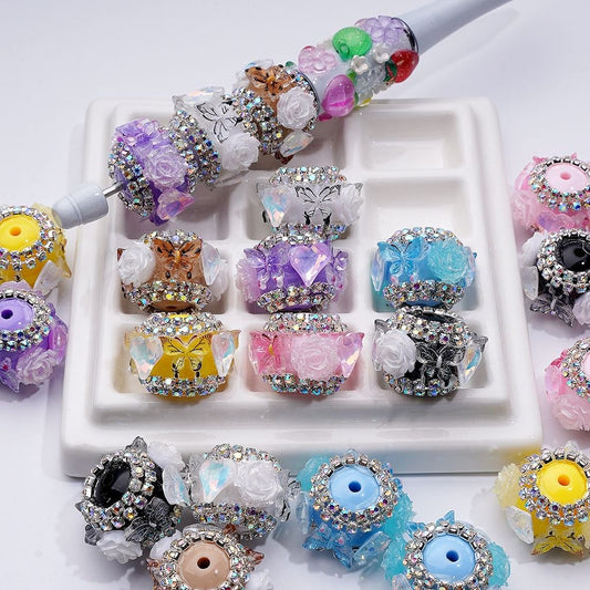 Fancy Glitter Flowers Cute Butterflies Shiny Hearts AB Rhinestones Chains Acrylic Beads, Around 16*24MM