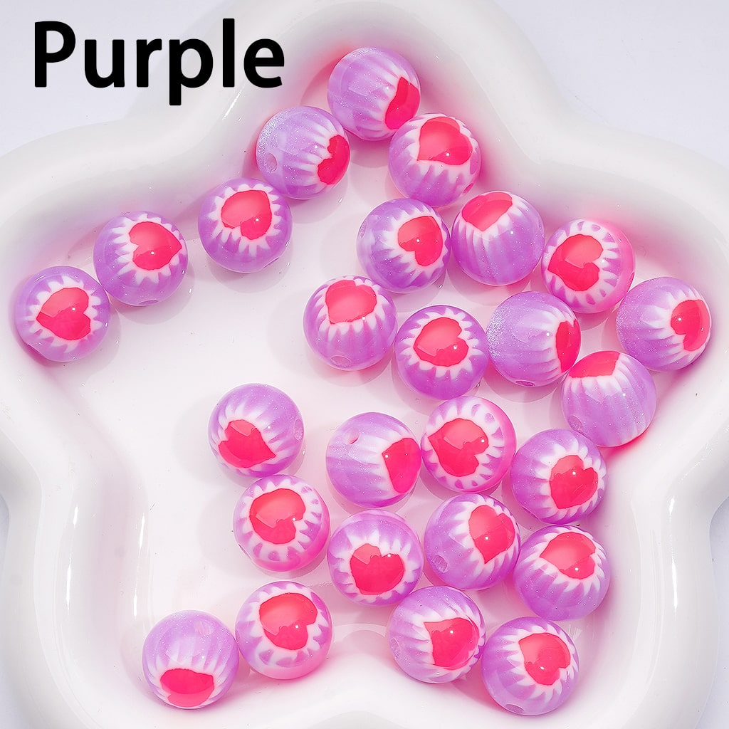 Multi-Color Glitter Hearts with White Borders Round Acrylic Beads, 16MM, Random Mix