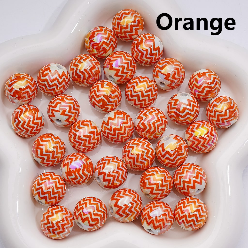 UV Coating Multi-Color Wave Stripes Round Acrylic Beads, 16MM (Single Color is available for 200pcs(Whole bag))