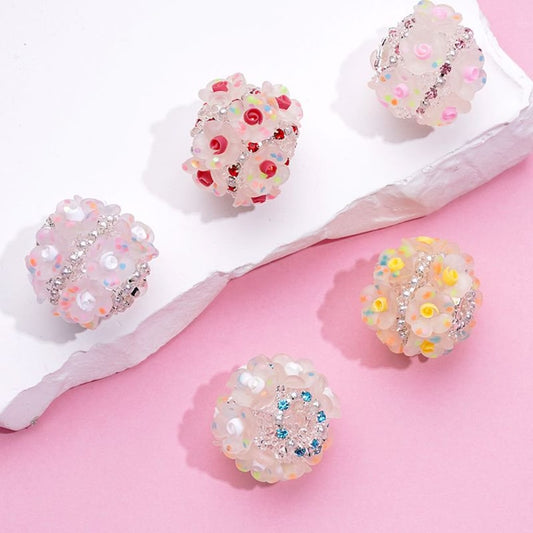 Luminous Exquisite Colorful Mini Flowers White Pearls Shiny Rhinestones Chains Clear Round Acrylic Beads, Random Mix, Around 22*19MM