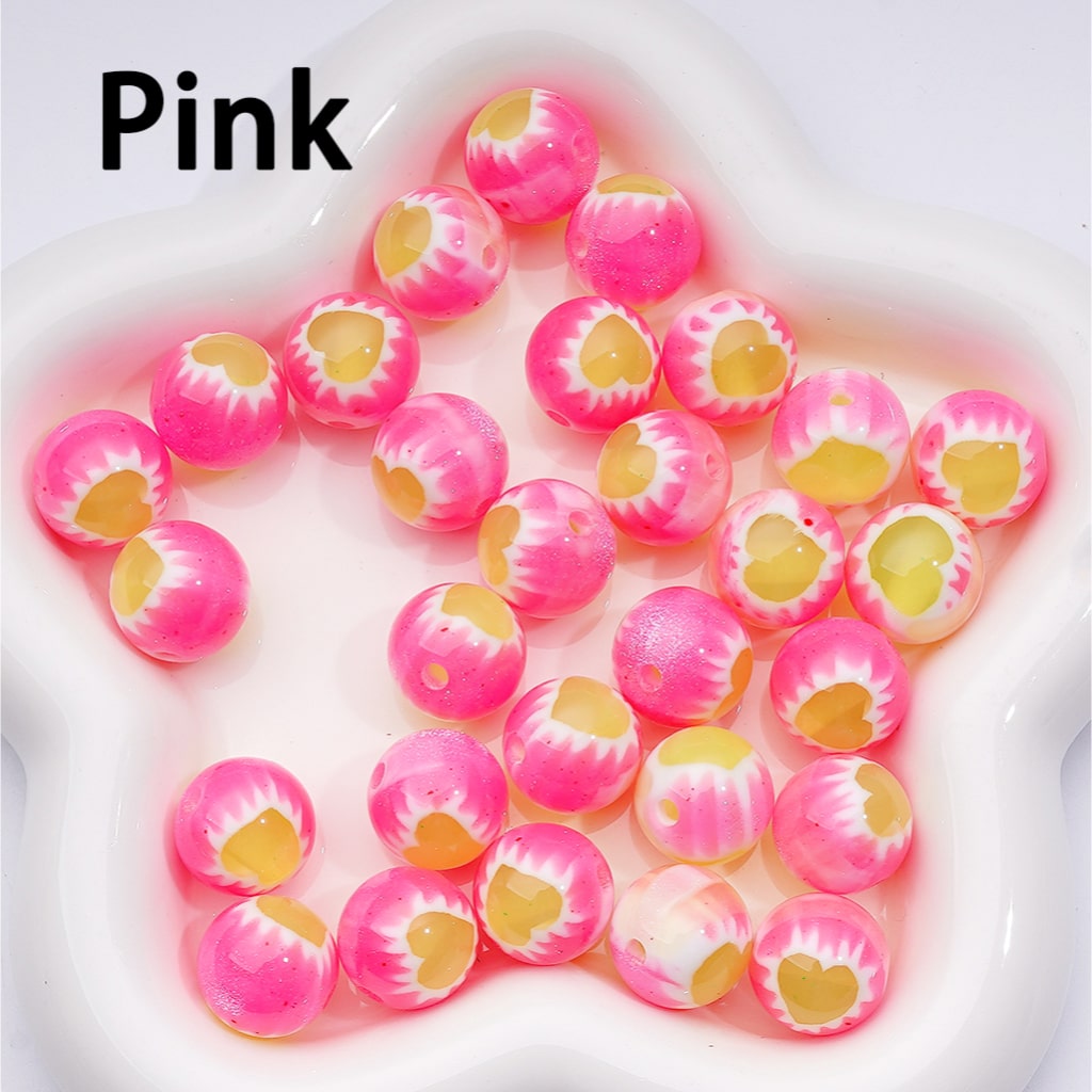 Multi-Color Glitter Hearts with White Borders Round Acrylic Beads, 16MM, Random Mix