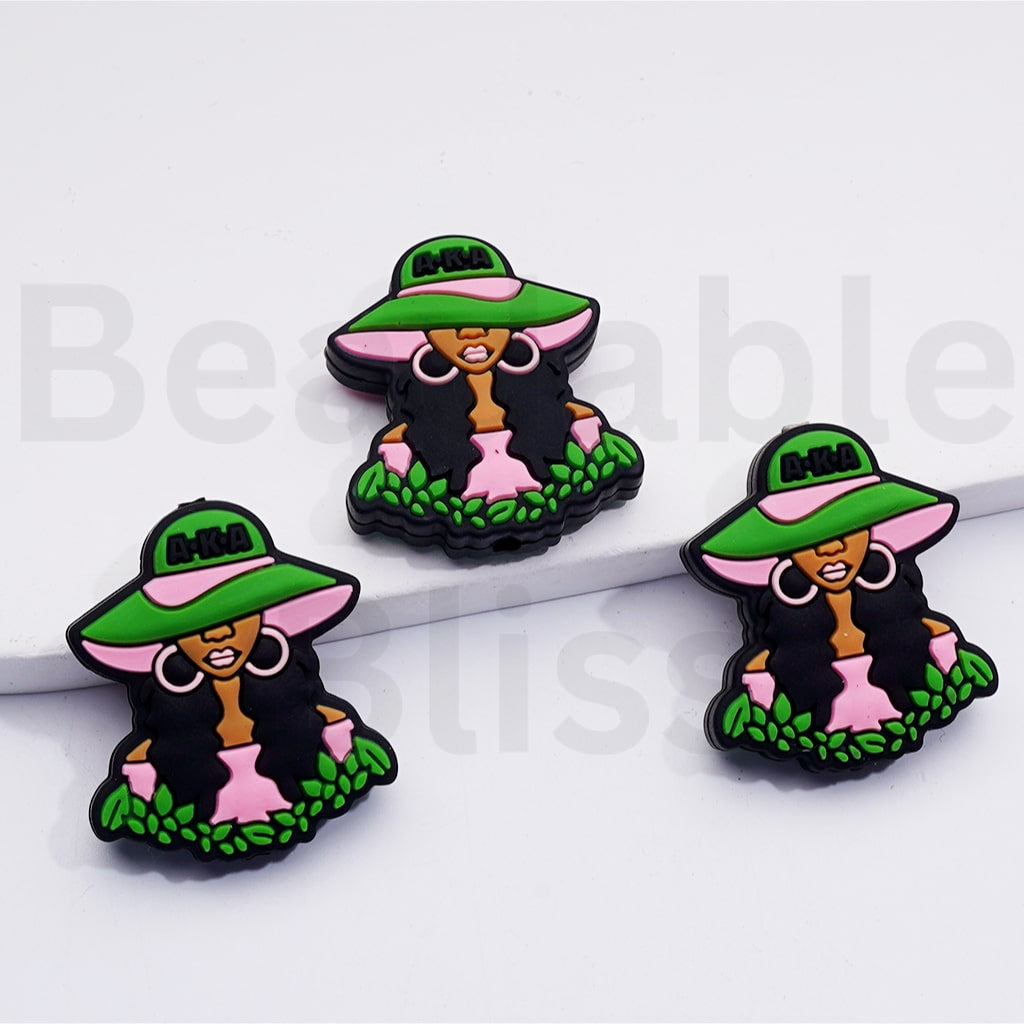 USA America Black Woman Female International Service Organization AK 1908 Silicone Focal Beads
