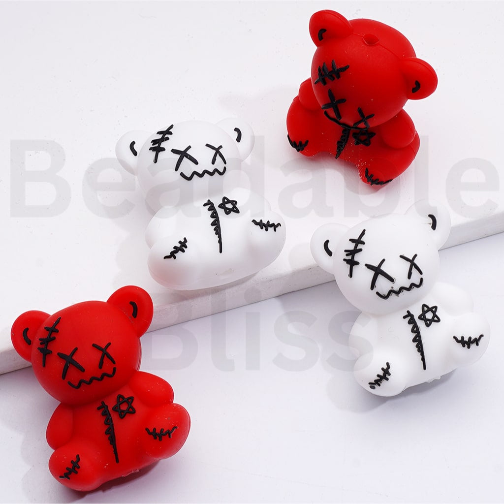 3D Cute White Red Bearbric Silicone Focal Beads