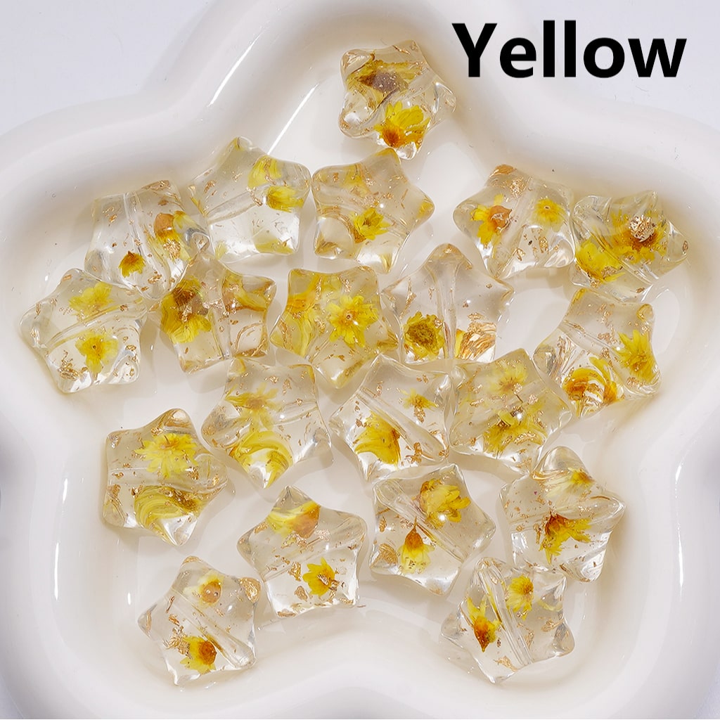 Multi-Color Dried Flowers Gold Foil Paper Inside Clear Star Acrylic Beads, 18MM (Single Color is available for 200pcs(Whole bag))