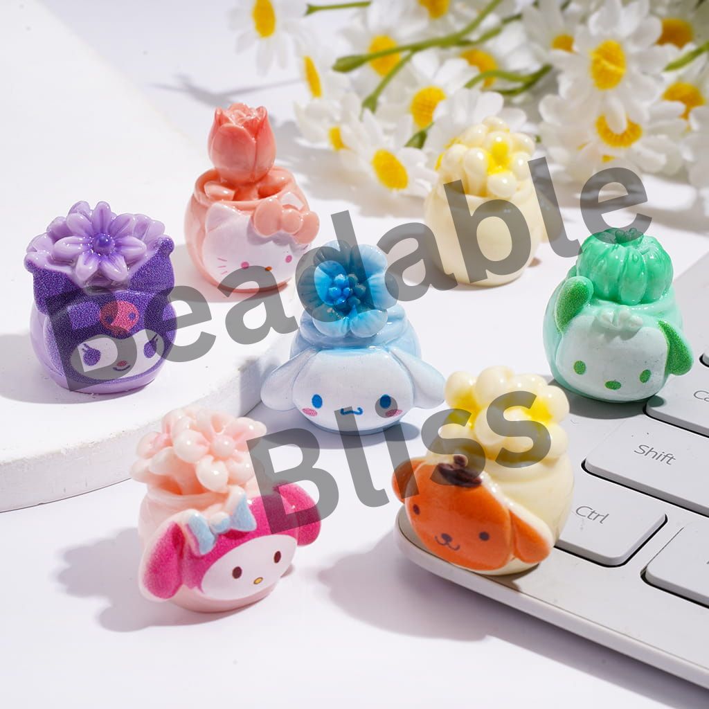 Acrylic Beads with Adorable Character Flower Pot Series, Random Mix