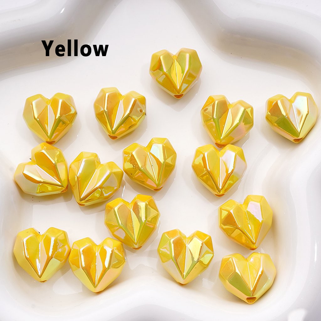 UV Coating Geometric Polyhedron Hearts Acrylic Beads, Around 16*18MM