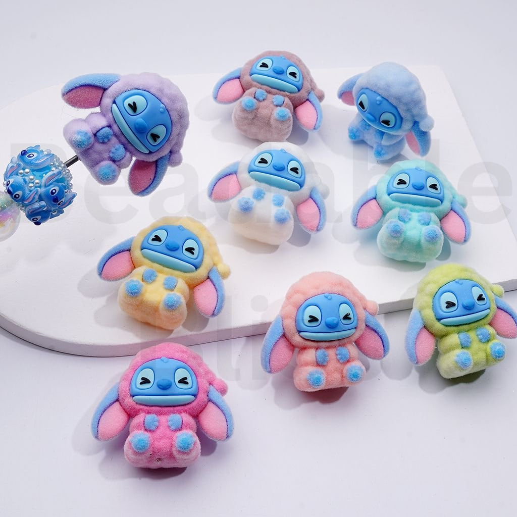 Flocked Fuffly Cute Stitc with Hat Pen Topper, Around 35*40MM, Random Mix