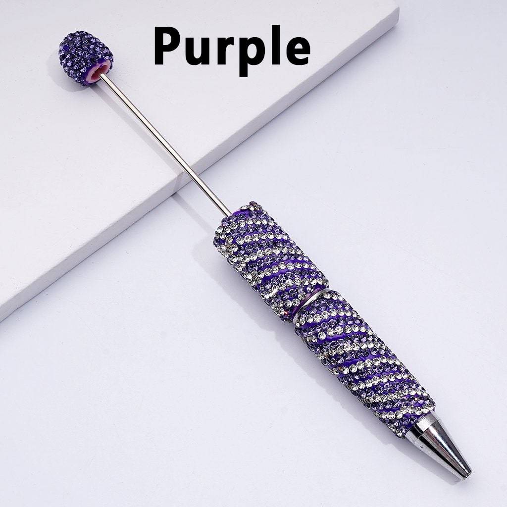 Beadable Clay Pens with Striola Oblique-Stripe Double Color Rhinestones Covered the Entire Pen