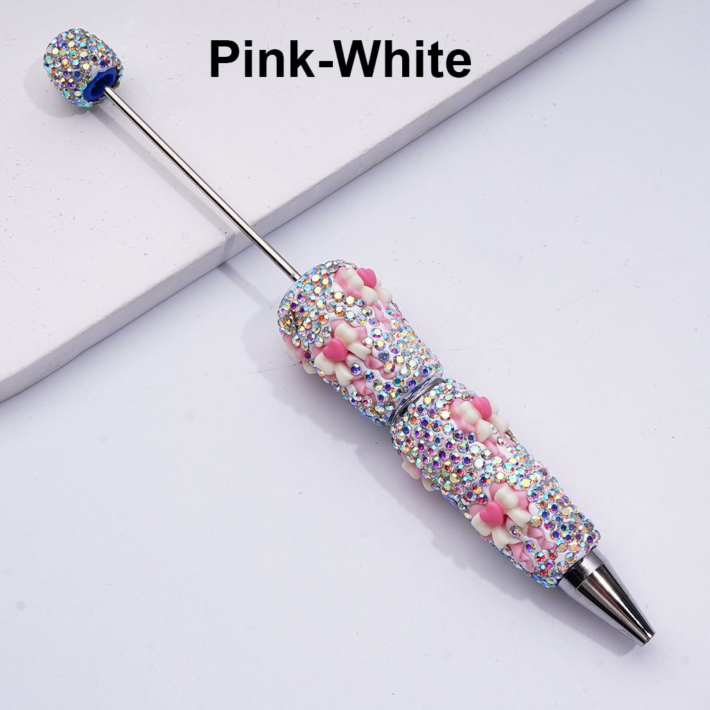 Beadable Clay Pens with Cute Ribbon Bowknots AB Rhinestones Covered the Entire Pen,Random Mix