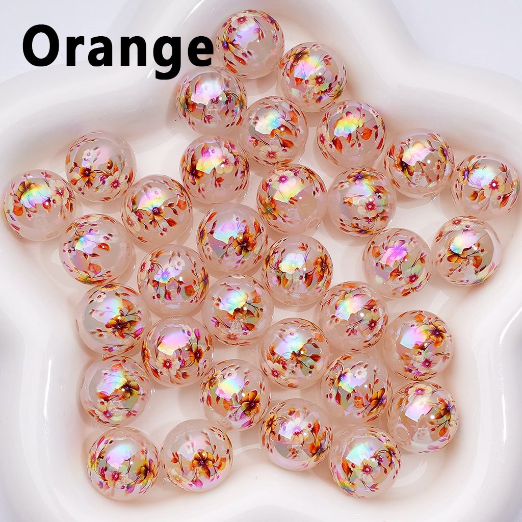 UV Coating Cute Plum Blossom Flowers Jelly Color Round Acrylic Beads, 16MM