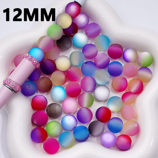 Double Color Frosted Cat Eye Round Acrylic Beads, 12MM, Random Mix