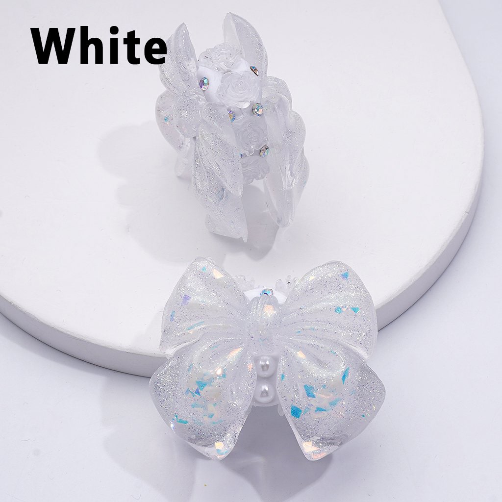 Bling Bling Glitter Bowknot Mini Cute Flowers White Pearls AB Rhinestones Clay Beads, Around 41*34MM