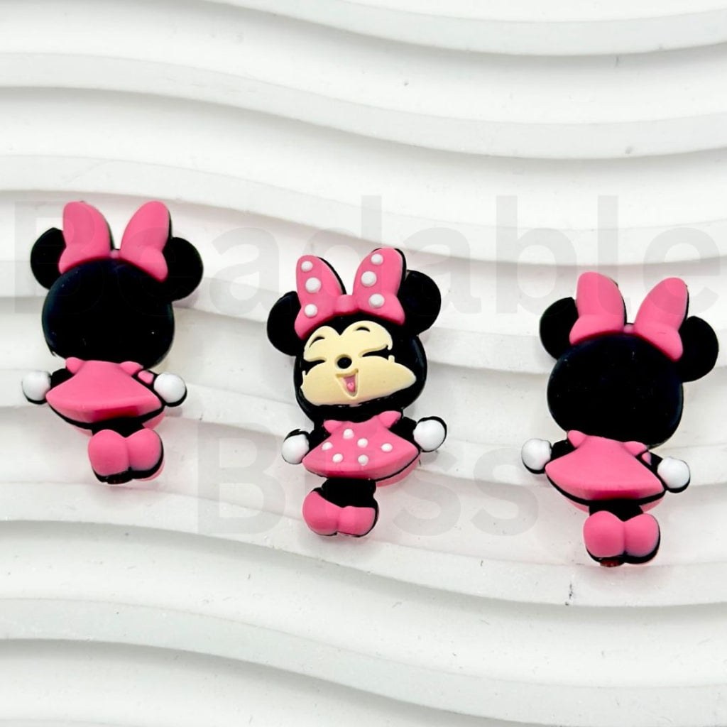 3D Vivid Cute Pink Girl and Boy Mouse Classic Animation Silicone Focal Beads