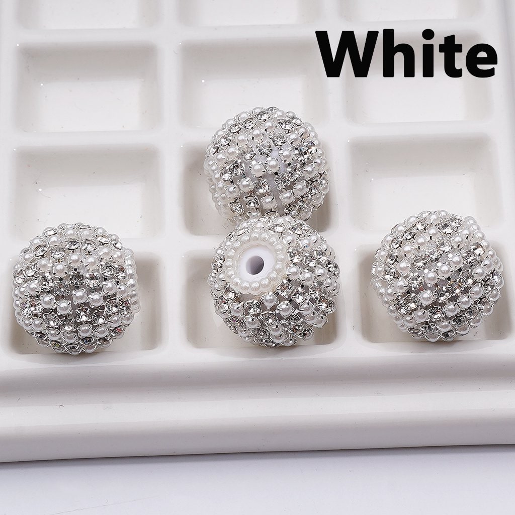 Multi-Color Shiny Rhinestones White Pearls Round Acrylic Beads, 20MM