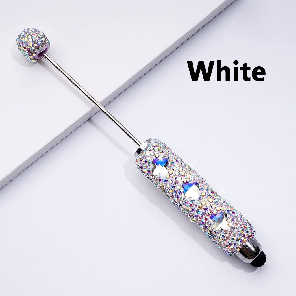 Beadable Clay Stylus Pens with Colorful Four-Petal Flowers & AB Rhinestones Covered the Entire Pen
