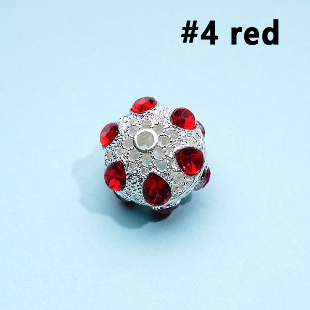 Exquisite Silver Alloy Hollow Ball with Colorful Rhinestones Beads, Around 16MM