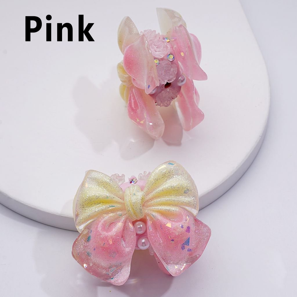 Bling Bling Glitter Bowknot Mini Cute Flowers White Pearls AB Rhinestones Clay Beads, Around 41*34MM