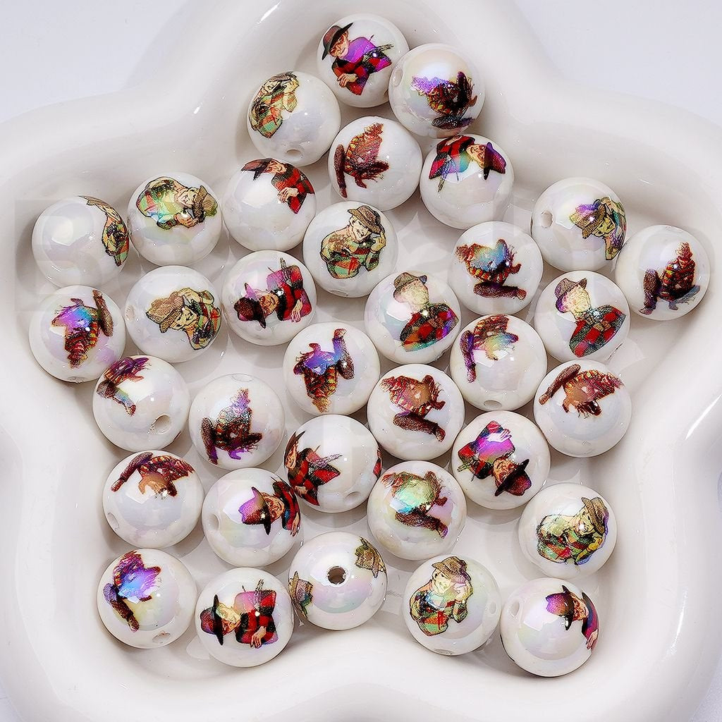 UV Coating Horror Fredd Kruege Acrylic Beads, 16MM, Random Mix