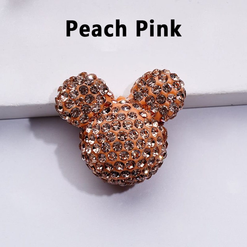 Vivid Cute Micke Minni Mouse Head Clay Beads with Shiny Rhinestones in Solid Color, 22*24*17MM