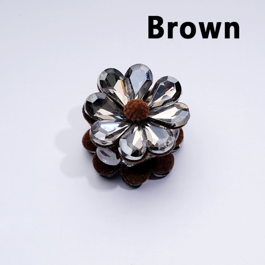 Delicate Fancy Brown Black Flower with Clear Heart Rhinestones Oval Pearls Clay Beads, Around 28MM