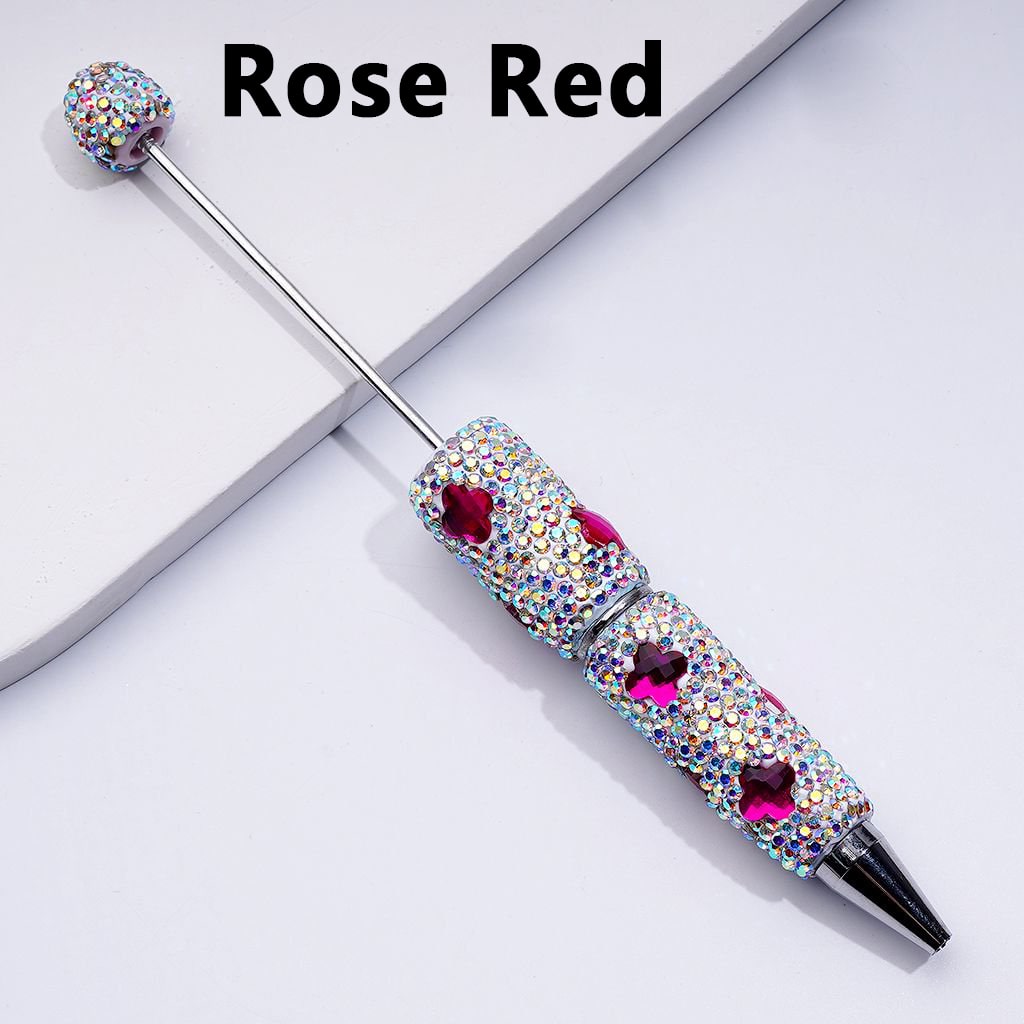 Beadable Clay Pens with Cute Shiny Four-Leaf Clover AB Rhinestones Covered the Entire Pen