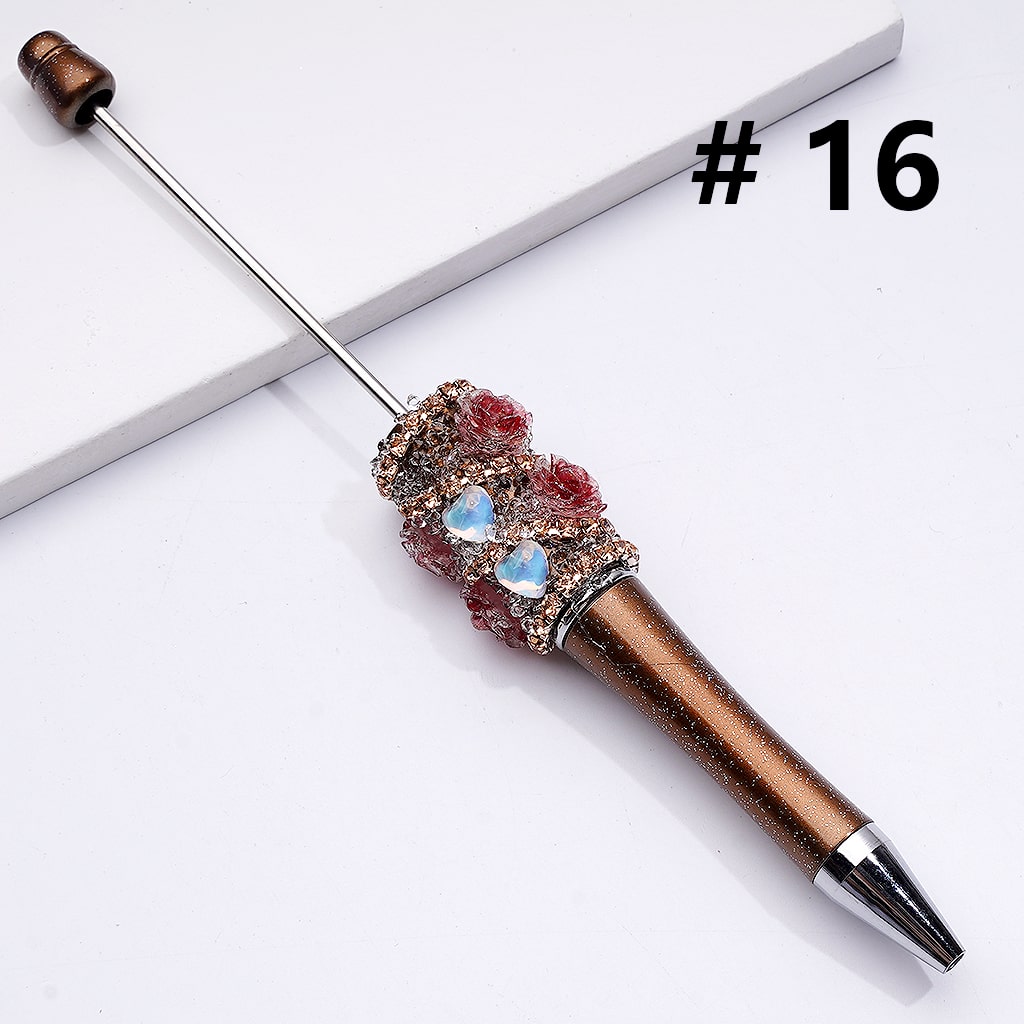 Luminous Beadable Pens with Mini Flower Shiny Rhinestones Chain Heart Diamond in Solid Colors