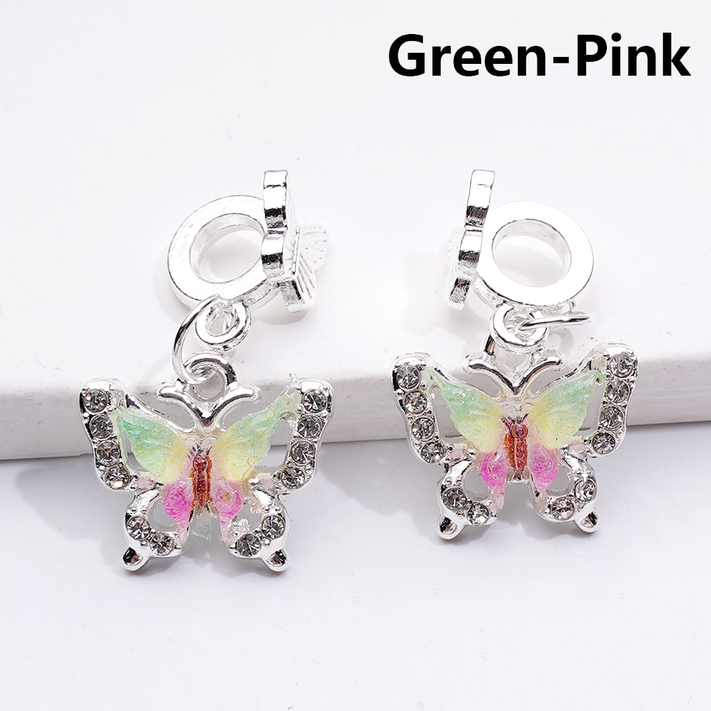 Alloy Bail Beads Dangle Charm Pendant Jewelry Accessories Double Color Butterfly Rhinestones Silver