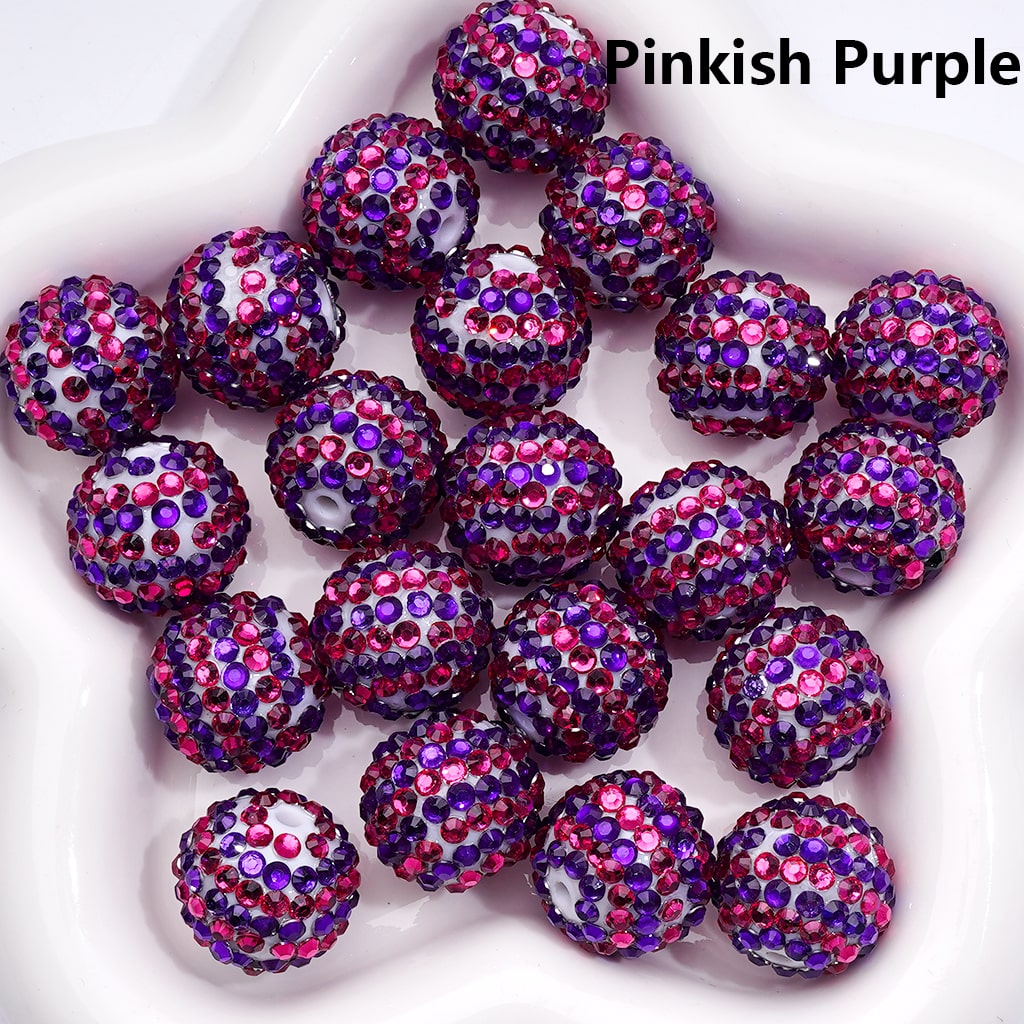 Double Color Shiny Rhinestones Stripes Round Acrylic Beads, 20MM