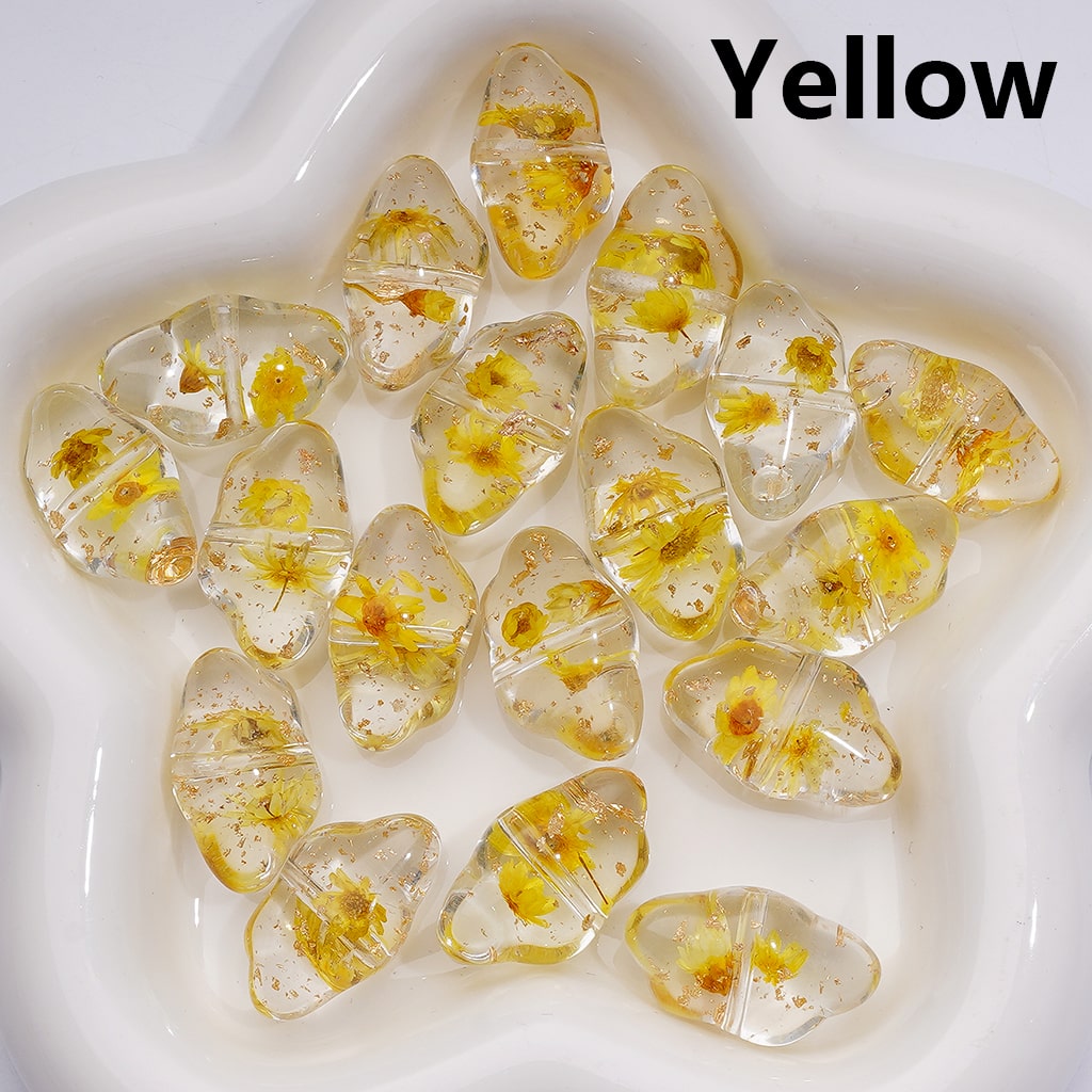 Multi-Color Dried Flowers Gold Foil Paper Inside Clear Cloud Acrylic Beads, 13*22MM (Single Color is available for 200pcs(Whole bag))