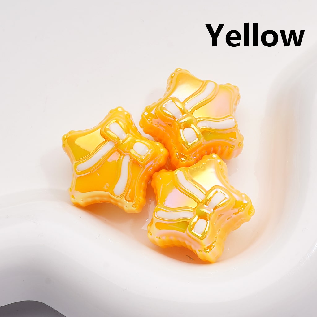 Acrylic Beads UV Coating Shiny Five-Pointed Star with Bowknots, Multi-Color, 20MM (Single Color is available for 200pcs(Whole Bag))