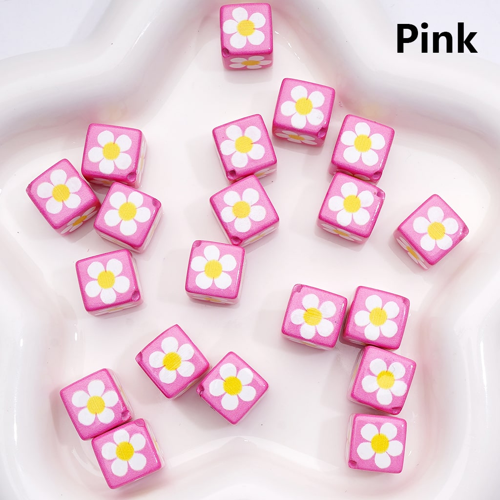 Square Cube Acrylic Beads Cute Mini Flowers Solid Color 12MM (Single Color is available for 200pcs(Whole Bag))