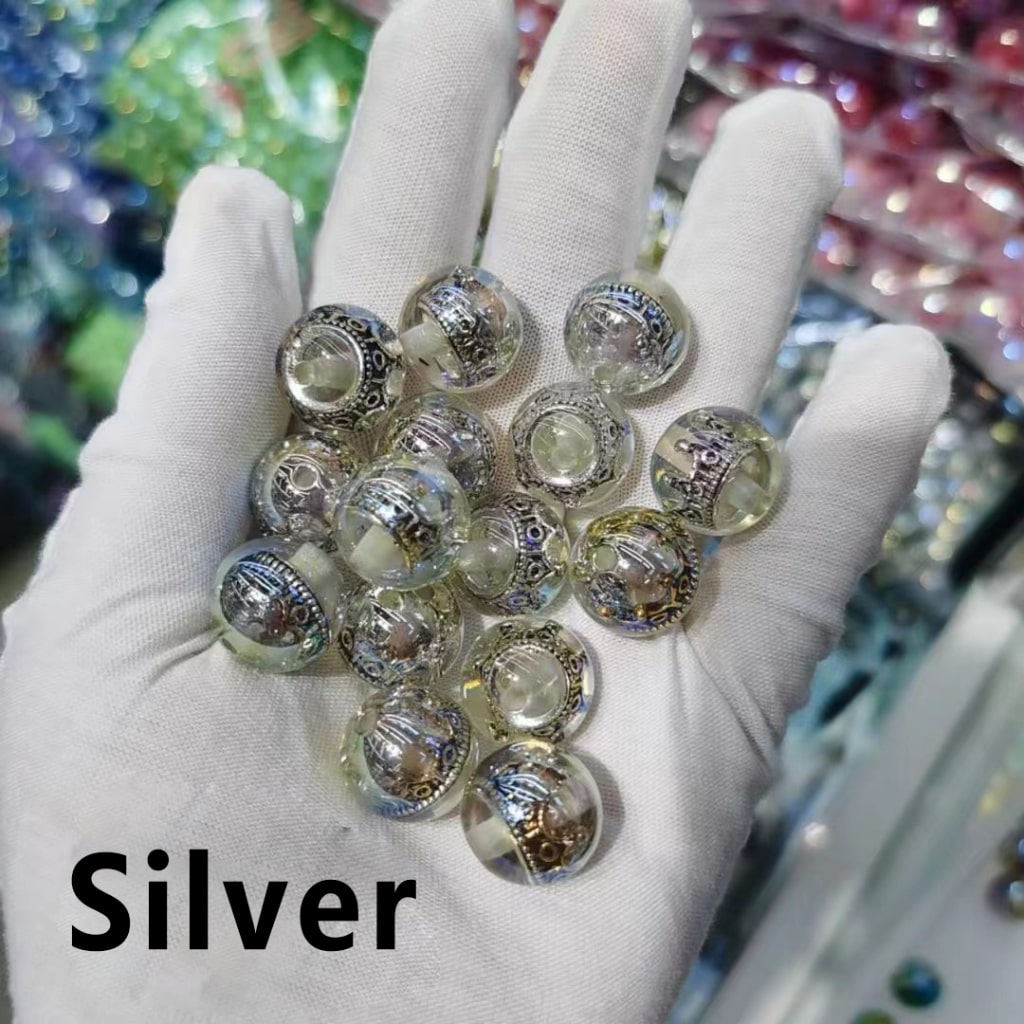 Delicate UV Coating Multi-Color Metal Crown Inside Clear Round Acrylic Beads, 16MM