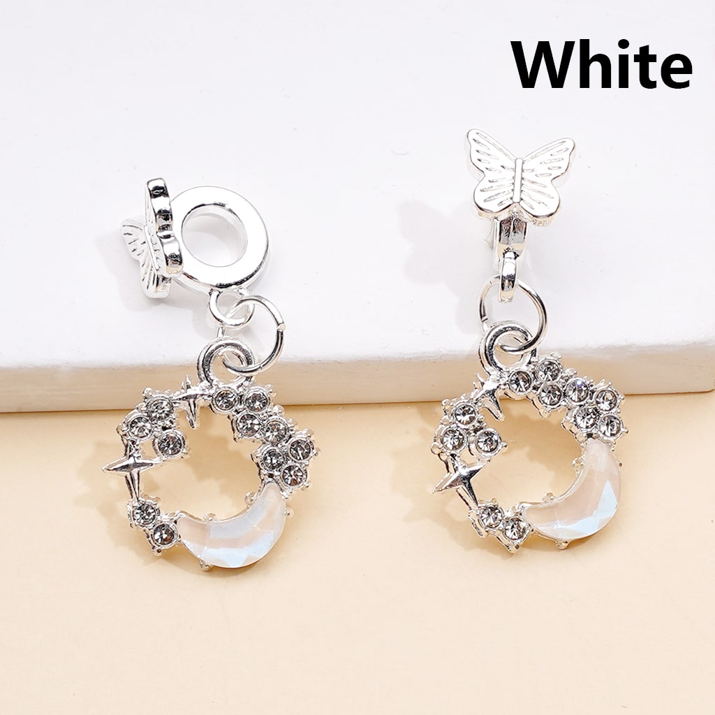 Alloy Bail Beads Dangle Charm Pendant Jewelry Accessories Butterfly Crescent Moon Rhinestones Silver