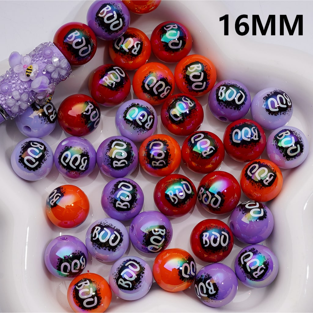 UV Coating Halloween Boo Series Round Acrylic Beads, 16MM (Single Color is available for 200pcs(Whole bag))