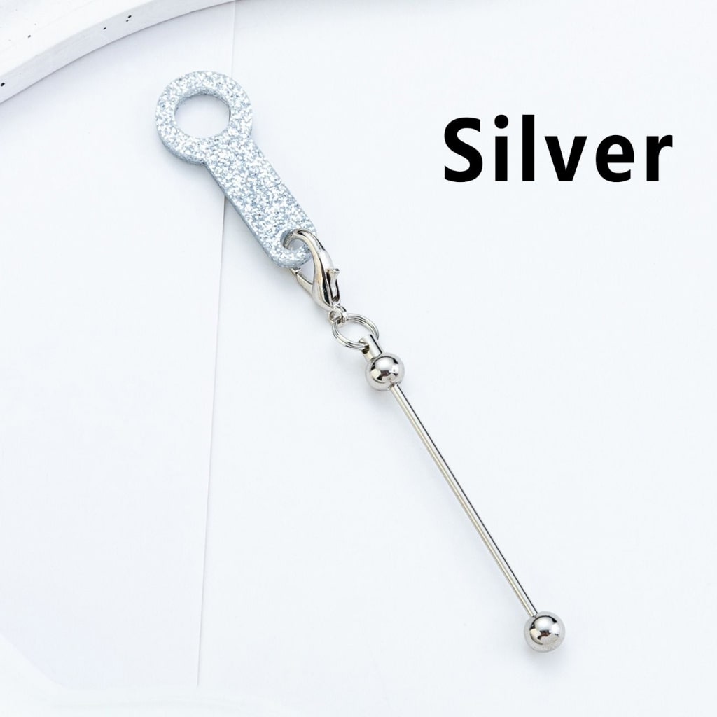 DIY Beadable Silver Metal Bar for Keychain with Carabiner Hook Plastic Long Ring Hoop on Cup's Straw, 120MM