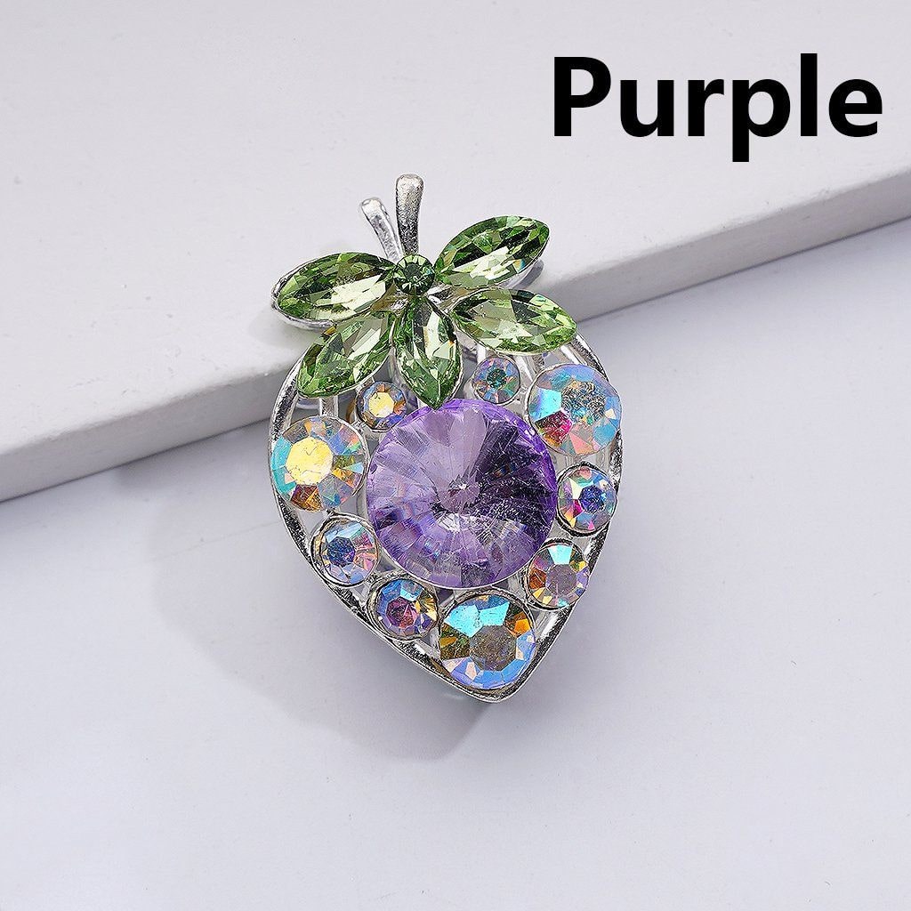 Fancy Silver Alloy Starwberry Beads with Multi-Color Cone Shape Green Leaf AB Rhinestones, 22*33MM