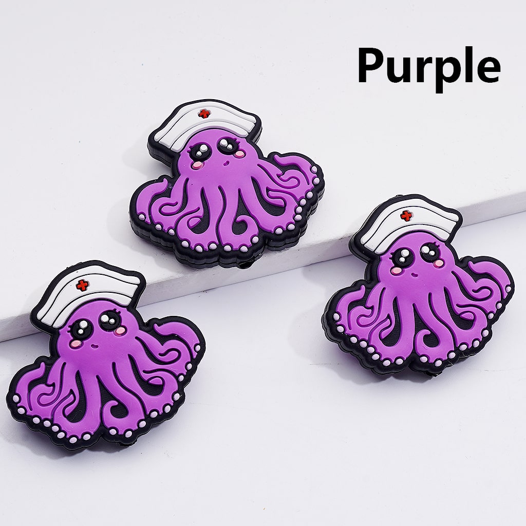 Colorful Octopus with Nurse Hat Silicone Focal Beads