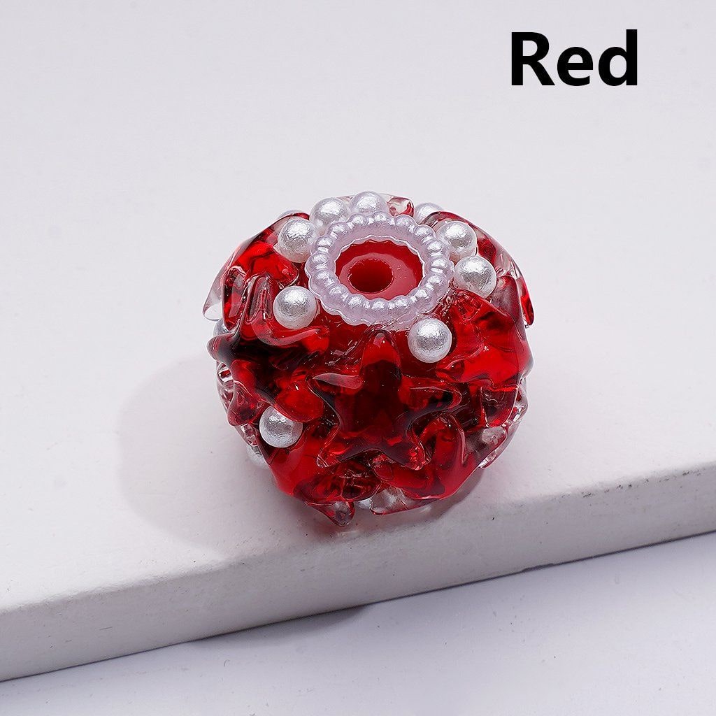 Multi-Color Shiny Stars White Pearls Round Acrylic Beads, 22*18MM