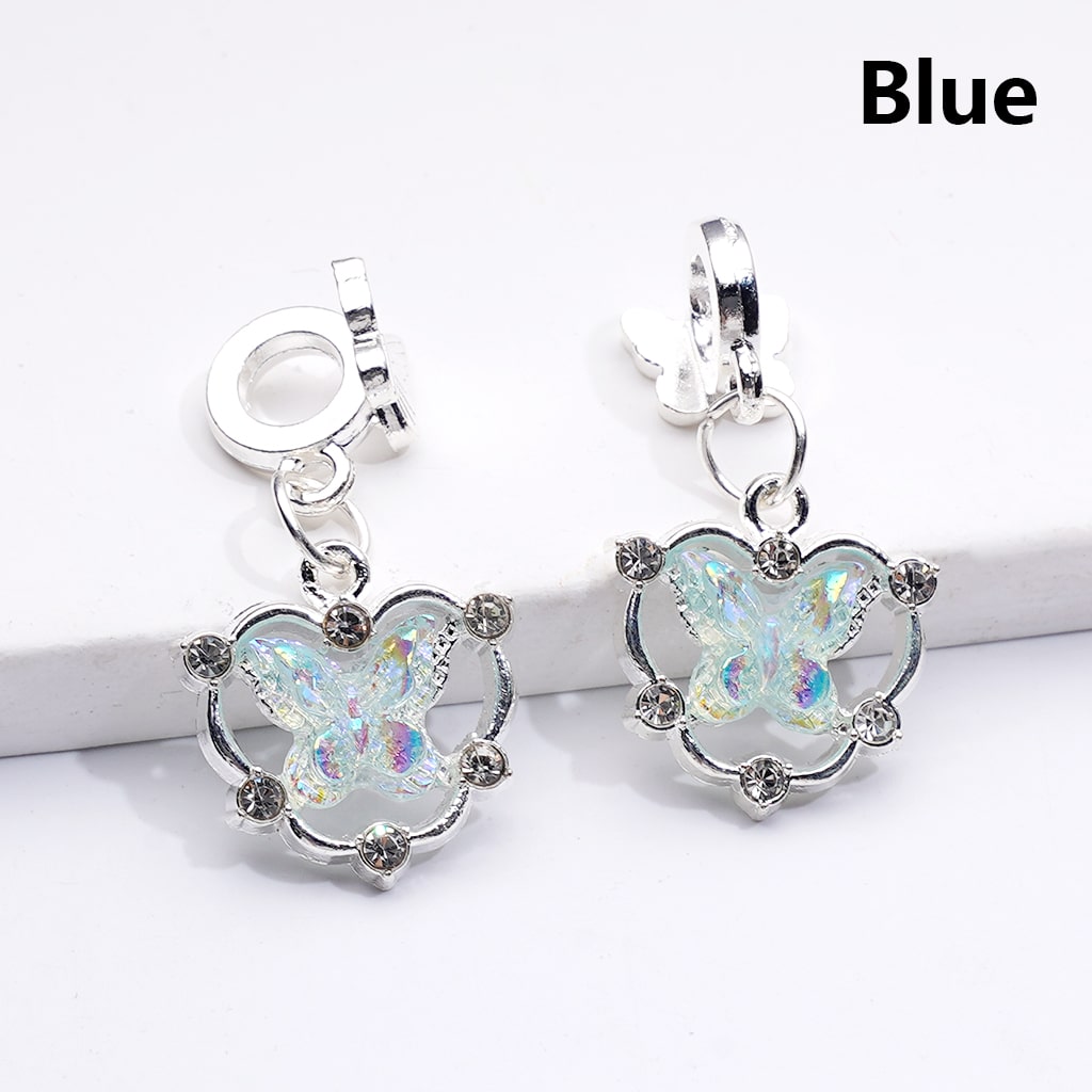 Alloy Bail Beads Dangle Charm Pendant Jewelry Accessories Butterfly Rhinestones Silver