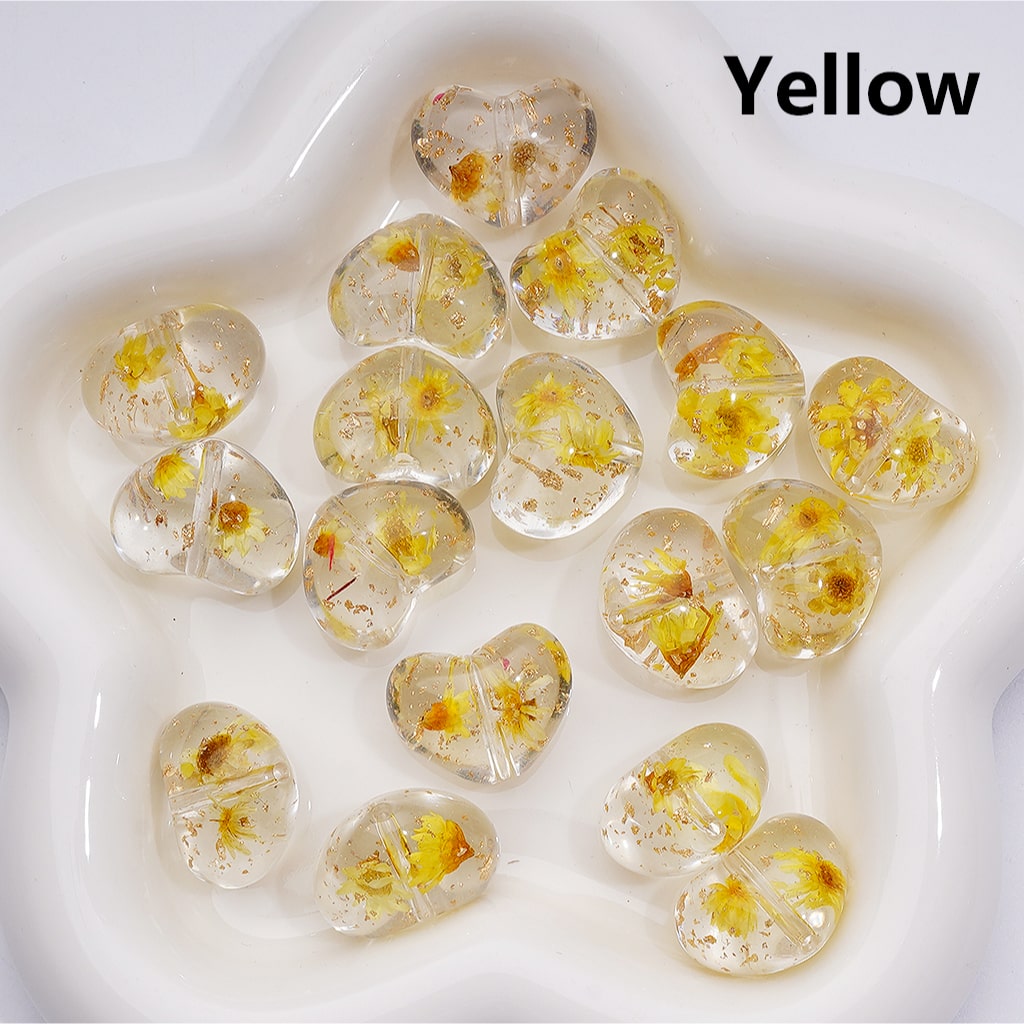 Multi-Color Dried Flowers Gold Foil Paper Inside Clear Heart Acrylic Beads, 20MM (Single Color is available for 200pcs(Whole bag))