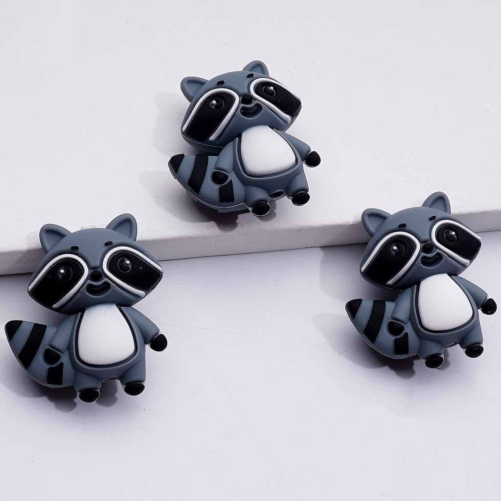 3D Little Cute Raccoon Silicone Focal Beads
