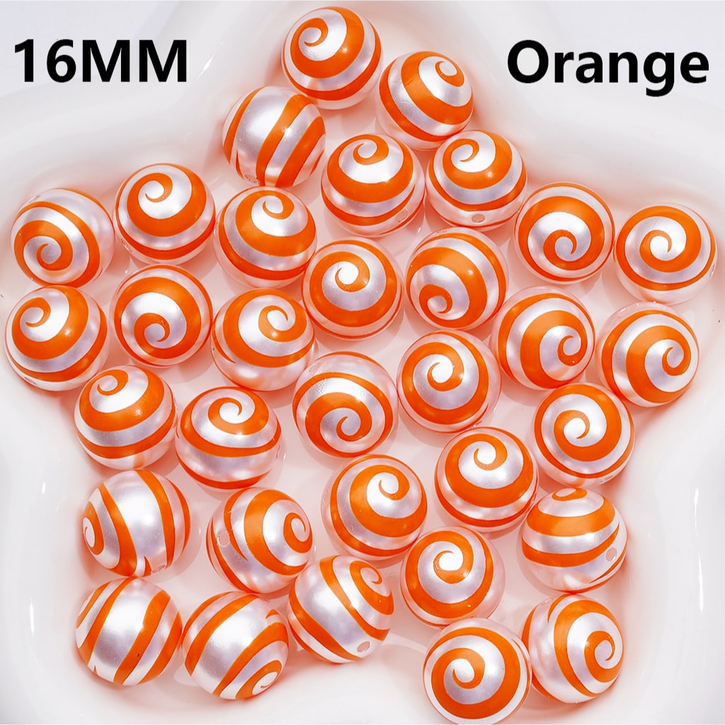Multi-Color Lolipop Swirl Stripes Shiny Round Pearl Acrylic Beads, 16MM