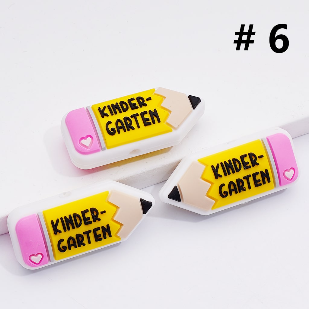 Mini Cute Pencil with Grade Symbol Silicone Focal Beads
