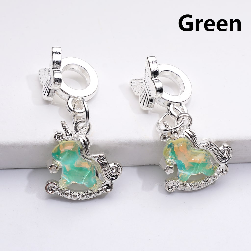 Alloy Bail Beads Dangle Charm Pendant Jewelry Accessories Unicorn Rhinestones Silver